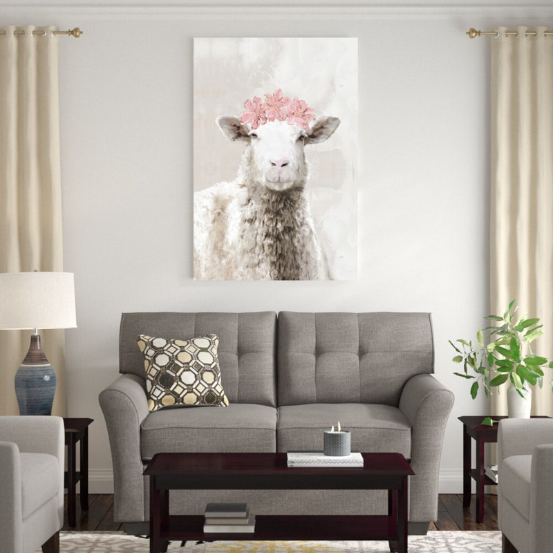 Sheep Blush Flower Crown - Reproduction d'art sur toile tendue, H 48 po x l 32 po