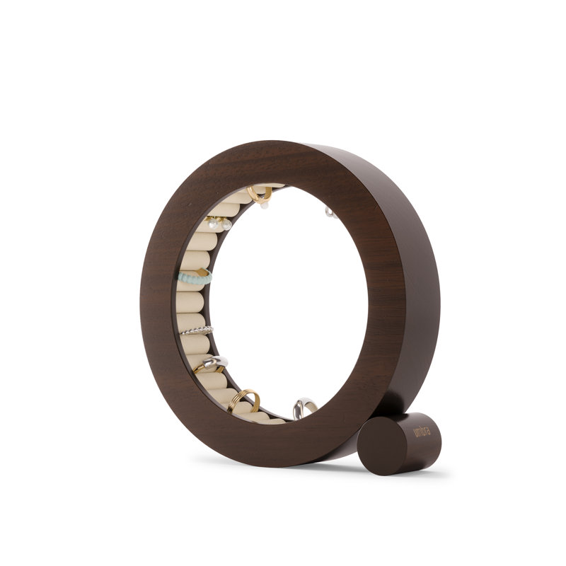Walnut Wood Circular Jewelry Organizer with Velvet Padding