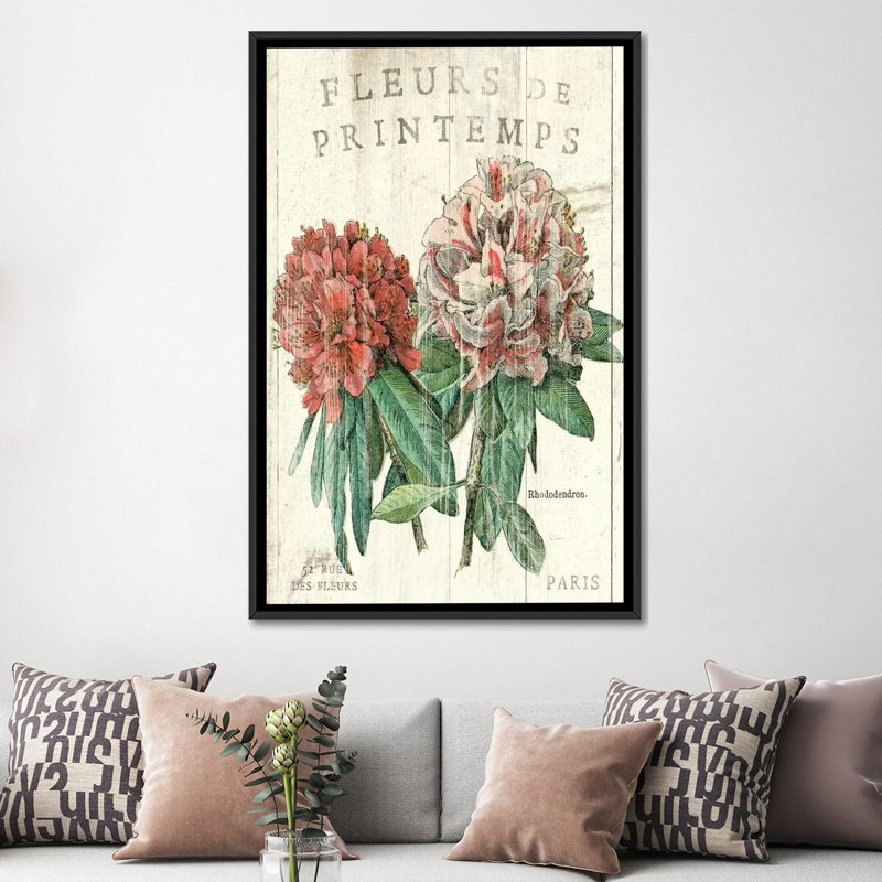 Fleur de printemps, impression sur toile, H 26 po x l 18 po x P 1,5 po, Toile avec cadre noir, Pas de tapis