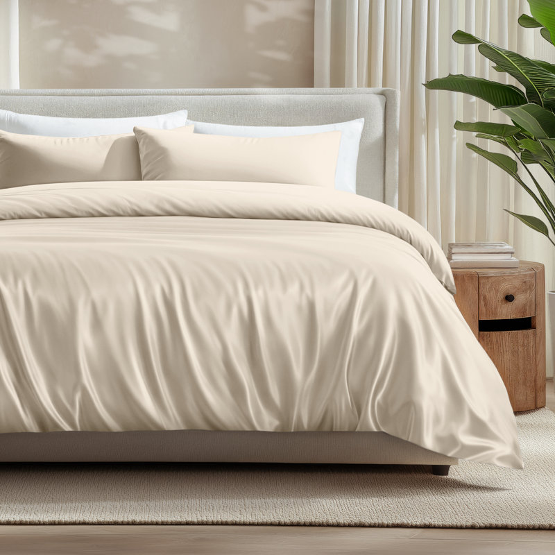 Ensemble de couette en rayonne de bambou, Sable, Housse de couette simple + 1 taie décorative stan