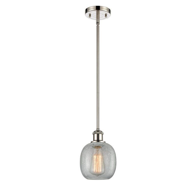 Luminaire suspendu sphérique 1 lumière Carlucci, Transparence craquelée, Nickel poli, Ampoule DEL 6 watts Vinage