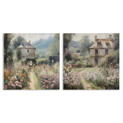 Quaint French Country Garden 2 PC Canvas Wall Art Set by RileyB