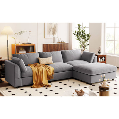 Ustyle Sectional , L-Shaped With Reversible Chaise, Gray Upholstery, 24.4'' Seat Depth, 32.7'' Wide Seat, Adjustable Footrest, Plywood Frame And Pocket Spring Foam Fill L Shaped Convertible Chaise -