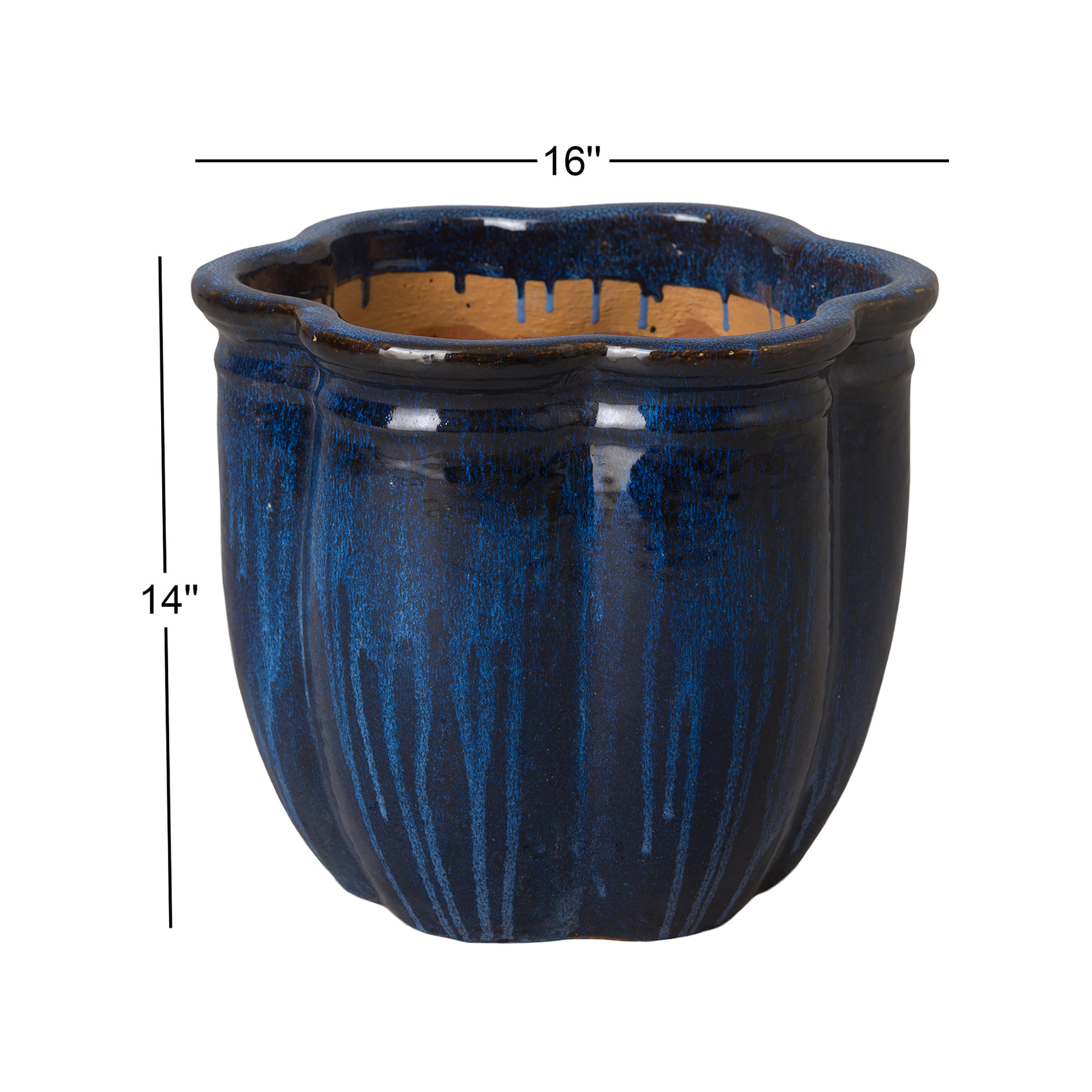 Prathersville Handmade Ceramic Pot Planter, 14" H x 16" W x 16" D, Blue