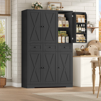 67''H Large Kitchen Pantry With Food Rack & 3 Drawers