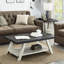 Table contemporaine à 3 tablettes rectangulaires en bois anthracite vieilli et élément décoratif beige pour le salon