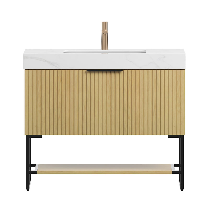 YOLAN 36" Bathroom Vanity&Sink, Light Oak, 36", White