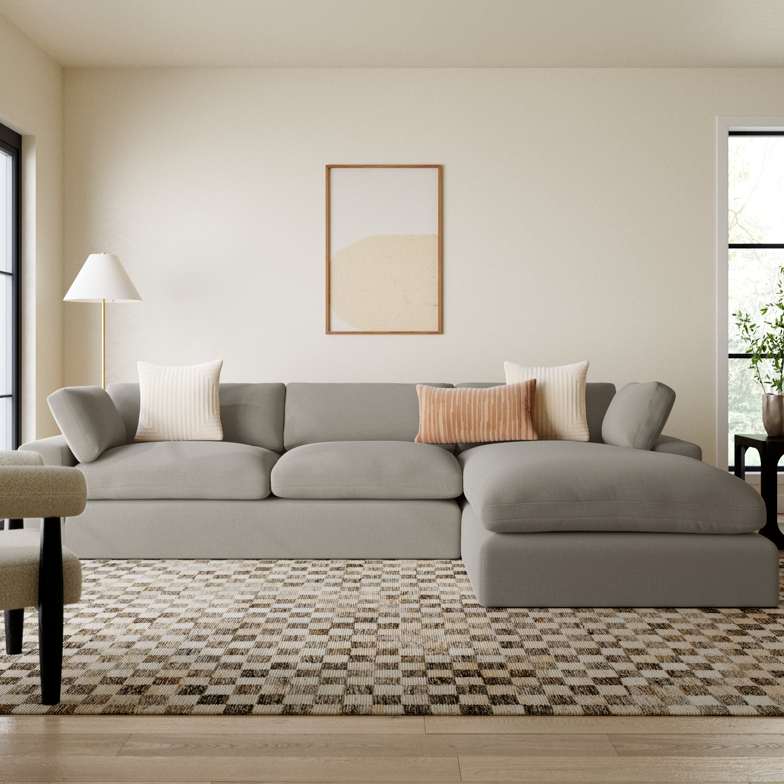 Asher 2 - Piece Upholstered Chaise Sectional , Effie Linen Performance Linen, Right Hand Facing