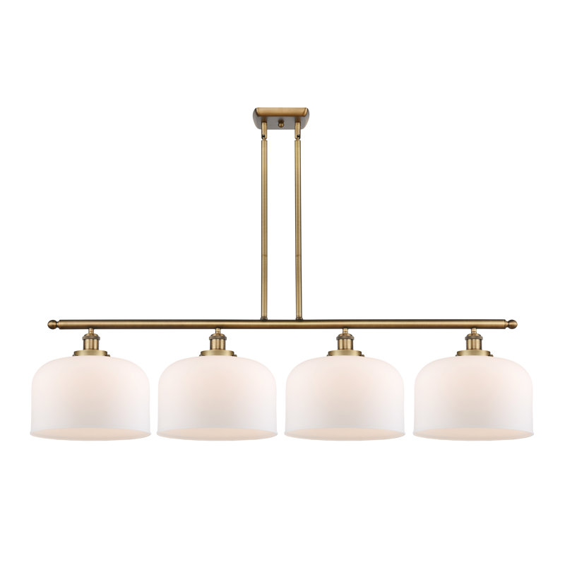 Luminaire suspendu pour îlot de cuisine 4 lumières Lattimer, Laiton brossé, Blanc mat, Ampoule non incluse