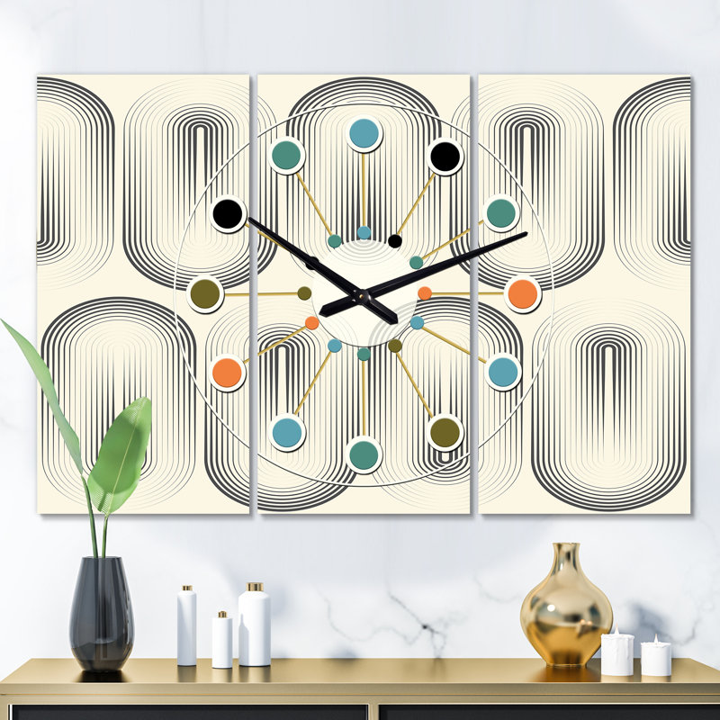 Horloge murale minimal incurvée rétro Mid-Century