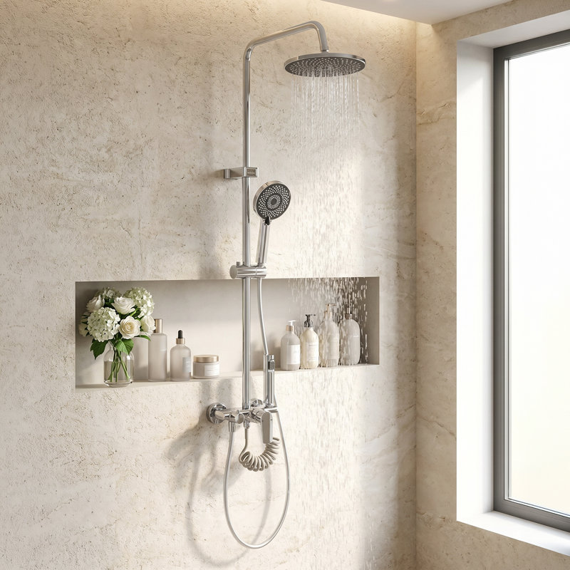 Wall-Mount Bathroom Piano-Key Panel Shower System Set, Chrome