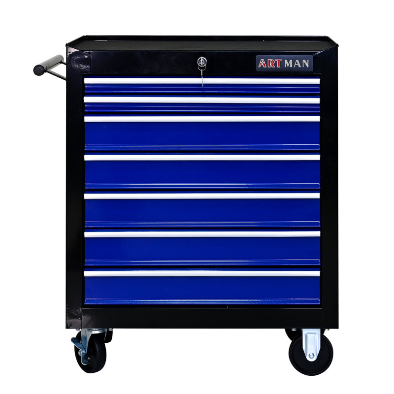 Chariot à outils 7 roulettes multifonctionnel avec roulettes, Noir / Bleu