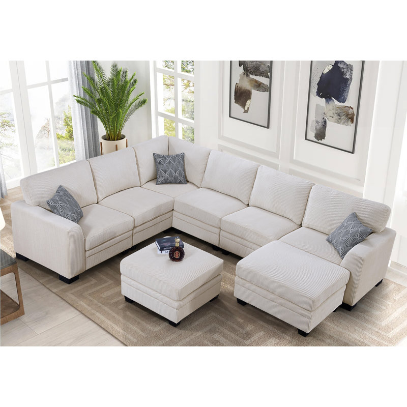 Canapé modulaire en coin 8 pièces 8 pièces, Velours côtelé crème
