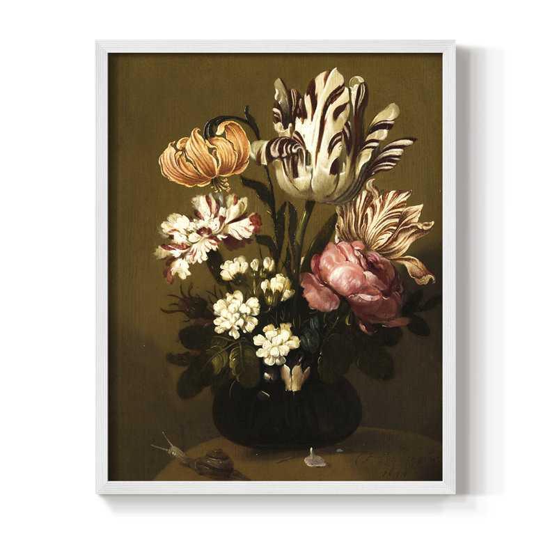 Reproduction florale vintage encadrée CECLIV - bois massif
