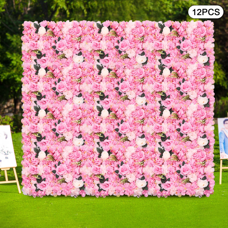 12Pcs Flower Wall Panel Artificial Flower Wall Backdrop For Photo Background Party Wedding Decor, Pink