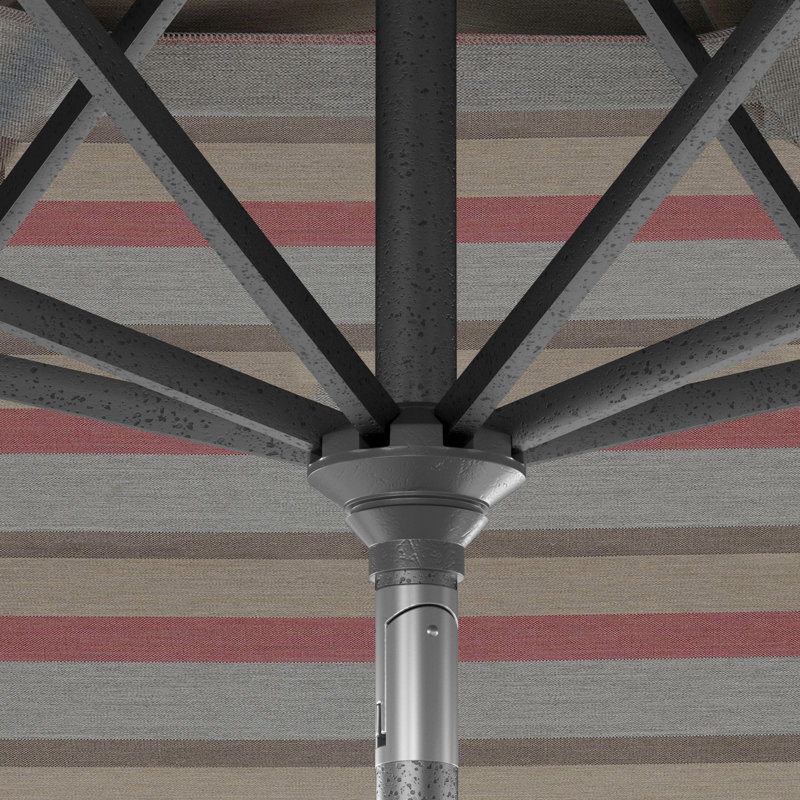 Parasol de patio gris 11 pieds avec manivelle nervurée en aluminium Sunbrella Gateway, Gris / orange rayé Sunbrella®
