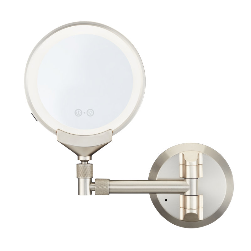 Satin Nickel LED Wall Mount Vanity Mirror with Telescoping Arm