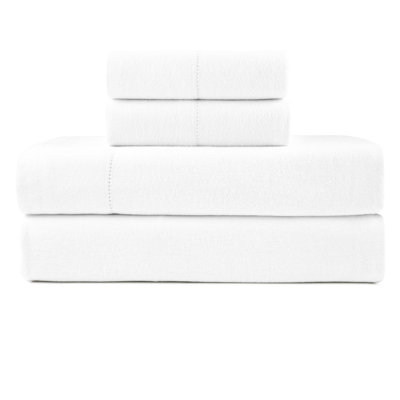 Pointehaven 180 GSM Cotton White Flannel Deep Pocket 4 pc Sheet Set, Full