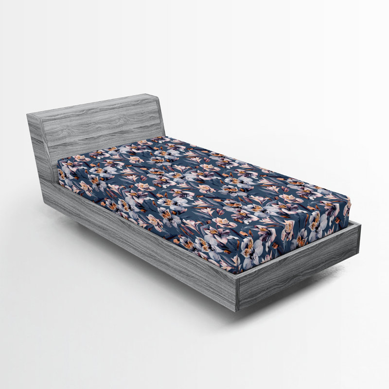 Drap-housse à motif floral Ambesonne, Drap-housse simple TG, Bleu ardoise, orange, rose / floral