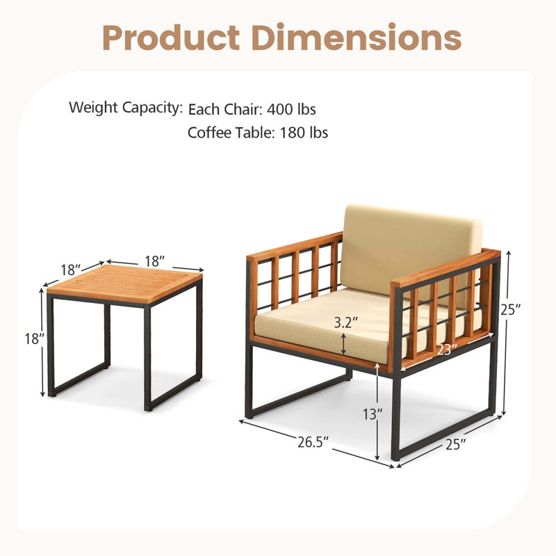 Ensemble de conversation pour patio 2 personnes en bois d'acacia avec coussins Raffield