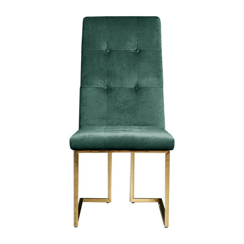 19'' H Velvet Upholstered Side Chair, Dark Green, Golden