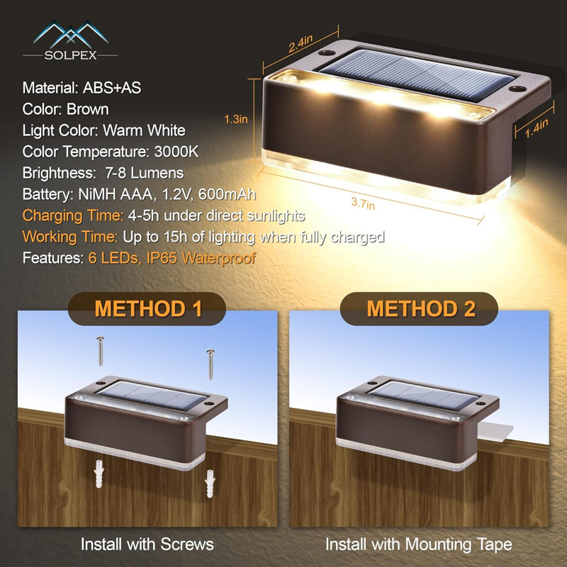 Stainless Steel Solar Powered Step Light Pack, Warm White, Brown