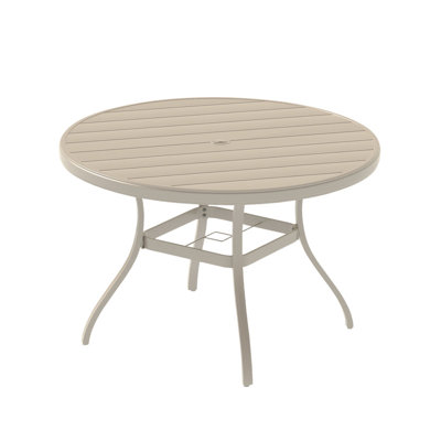 Round Outdoor Dining Table for 4-6 People - All-Weather Metal Patio Table with Umbrella Hole