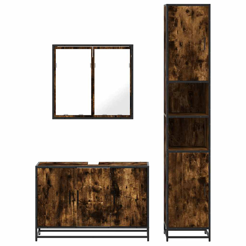 3 Piece Bathroom Furniture Set Engineered Wood, Dark Wood