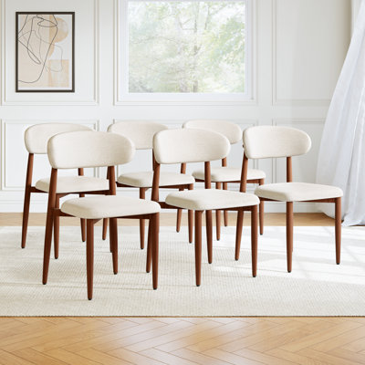 Modern Fabric Upholstered Dining Chairs, Curved Backrest, Padded Seat and Sturdy Metal Frame (Set of 6)