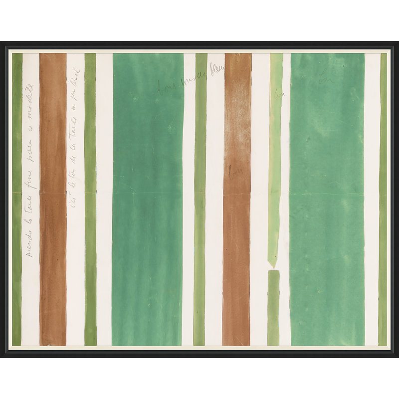 Green Brown Stripes Print by Paule Marrot, Black Framed, 43" H x 54" W x 1.25" D