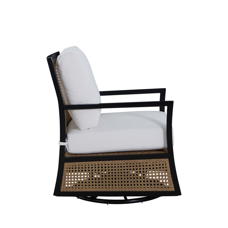 Bermuda Aluminum and Cane Glider Lounge, No Welt + Standard Fill, Linen Forest, Midnight And Natural Cane