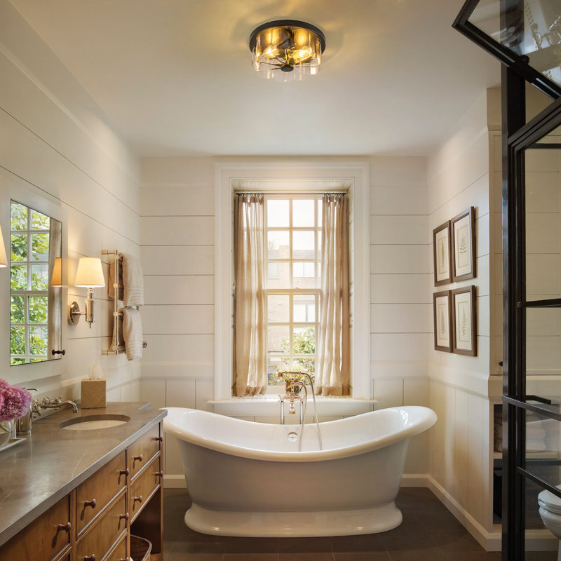 2-Light Modern & Vintage Glass & Metal Flush Mount Ceiling Light 