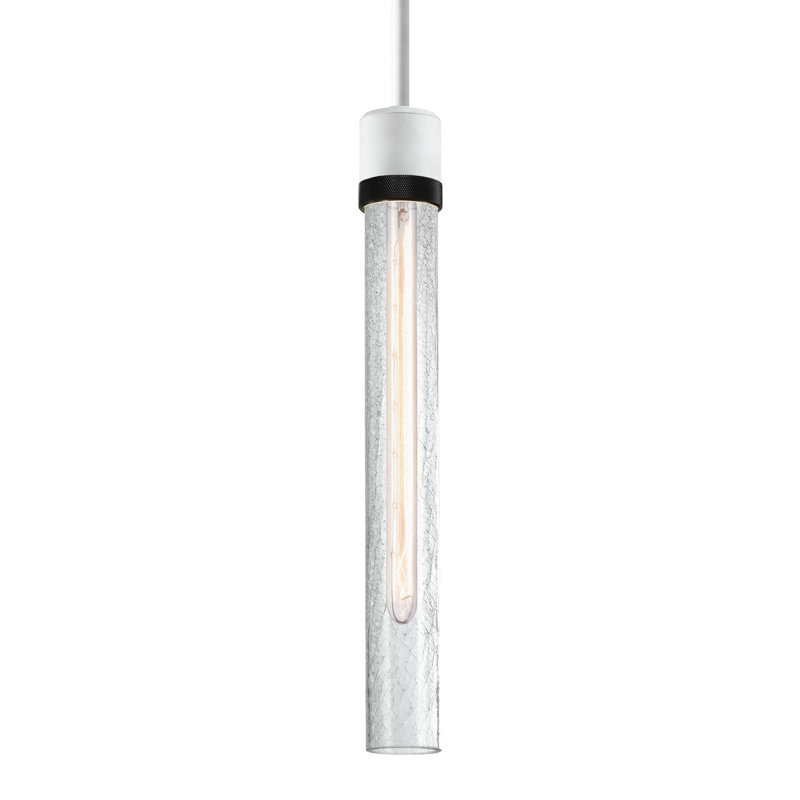 3" E26 Cylindrical Pendant Light, 18" Crackled Glass And Satin Brushed Black Finish, H 71,13 po x l 2,75 po x P 2,75 po