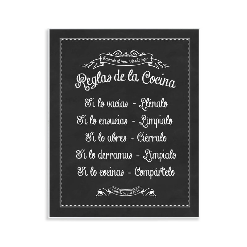 Kitchen Rules  Wall Plaque Spanish Art, by Lettered and Lined