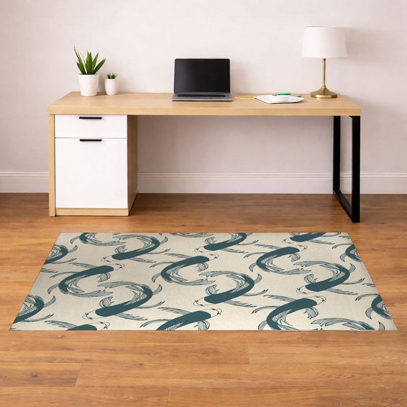 Tapis de bureau léger décoratif à motif de carpes koï, L 72 po x P 48 po, Turquoise poudreux