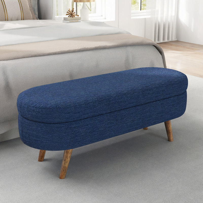 Banc de rangement repose-pieds ovale, pieds en bois d'hévéa (43,5 po x 16 po x 16 po)