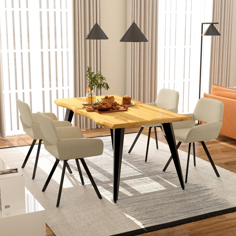 5-Piece Dining Set with Swivel Upholstered Chairs and Rectangular Table - 2 Color Options for Kitchen Dining Room, Beige