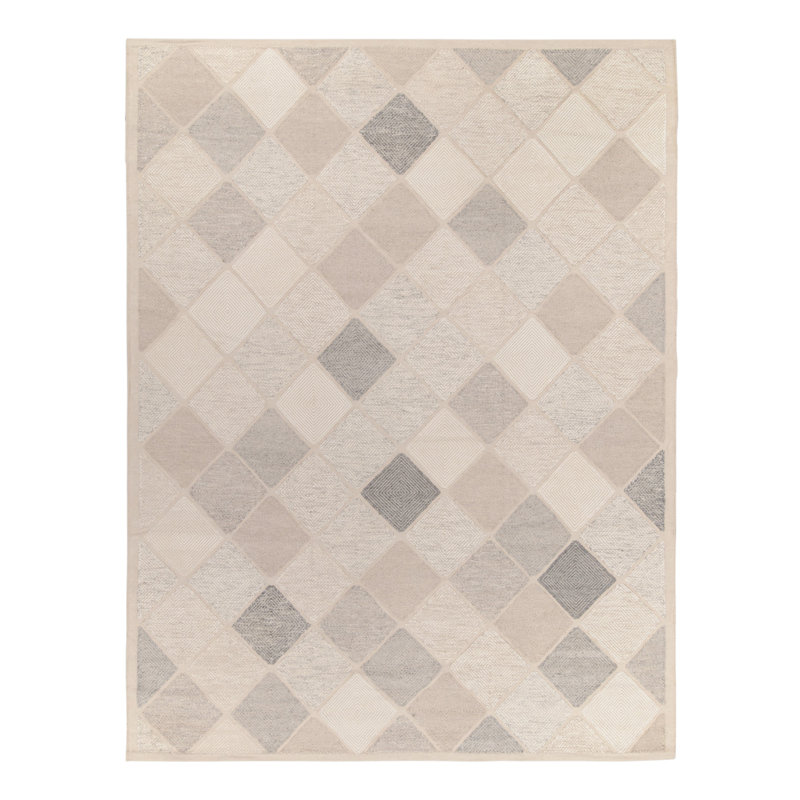 Scandinavian Custom Rug In Greige, White Diamond Pattern By Rug & Kilim