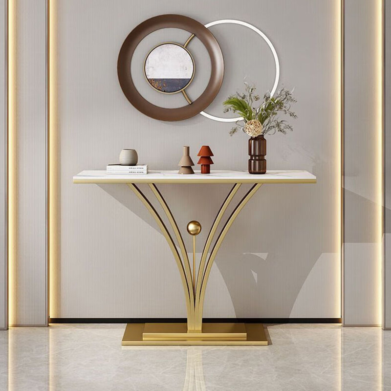 Table de porche moderne en pierre frittée simple., H 31,5 po x l 47,2 po x P 11,8 po, Doré