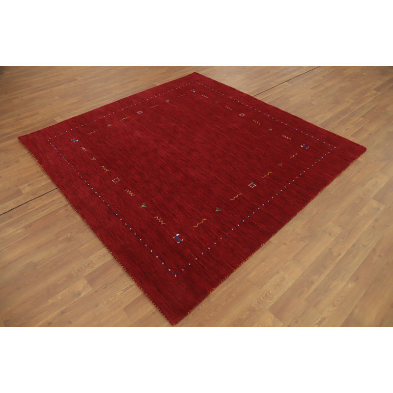 Tapis tribal rouge à motif oriental carré 6 x 6