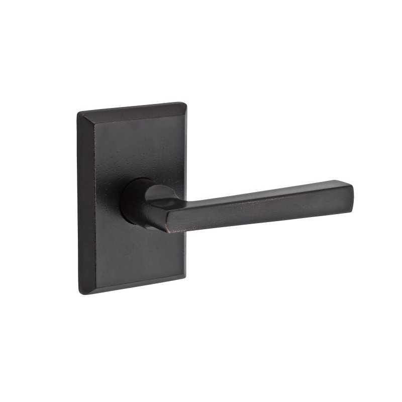 Taper Double Dummy Door Lever with Rustic Square Rose, Dark Bronze