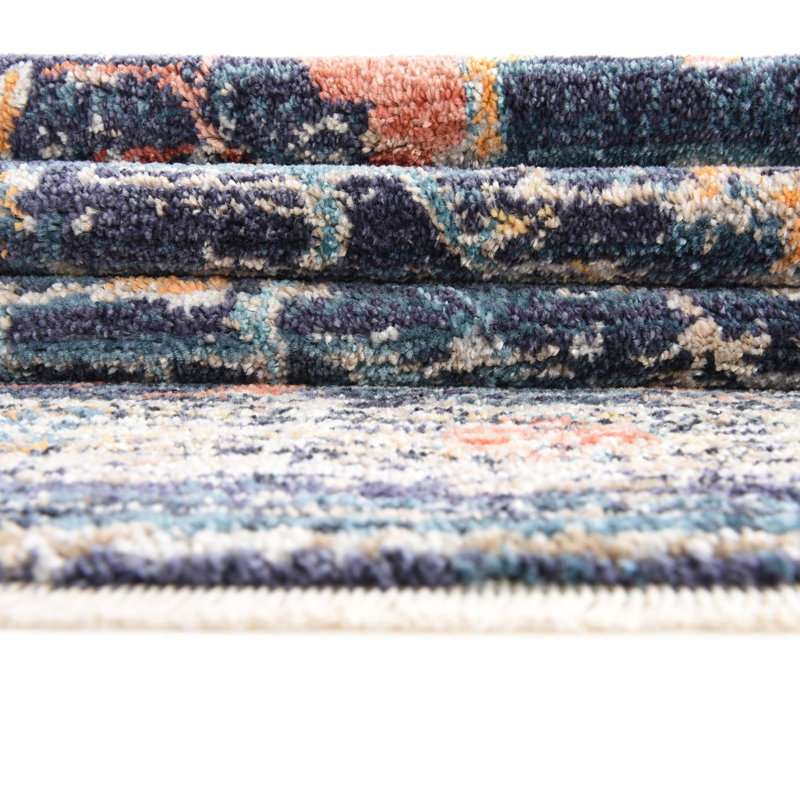 Tapis bleu marine à motif floral Alkire, Rectangle 2 pi 2 po x 3 pi 1 po