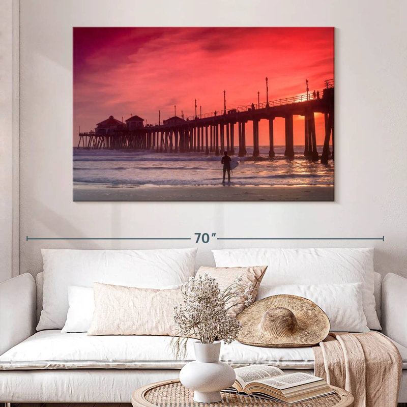 Coucher de soleil sur la plage Gillard Huntington, H 34 po x l 51 po