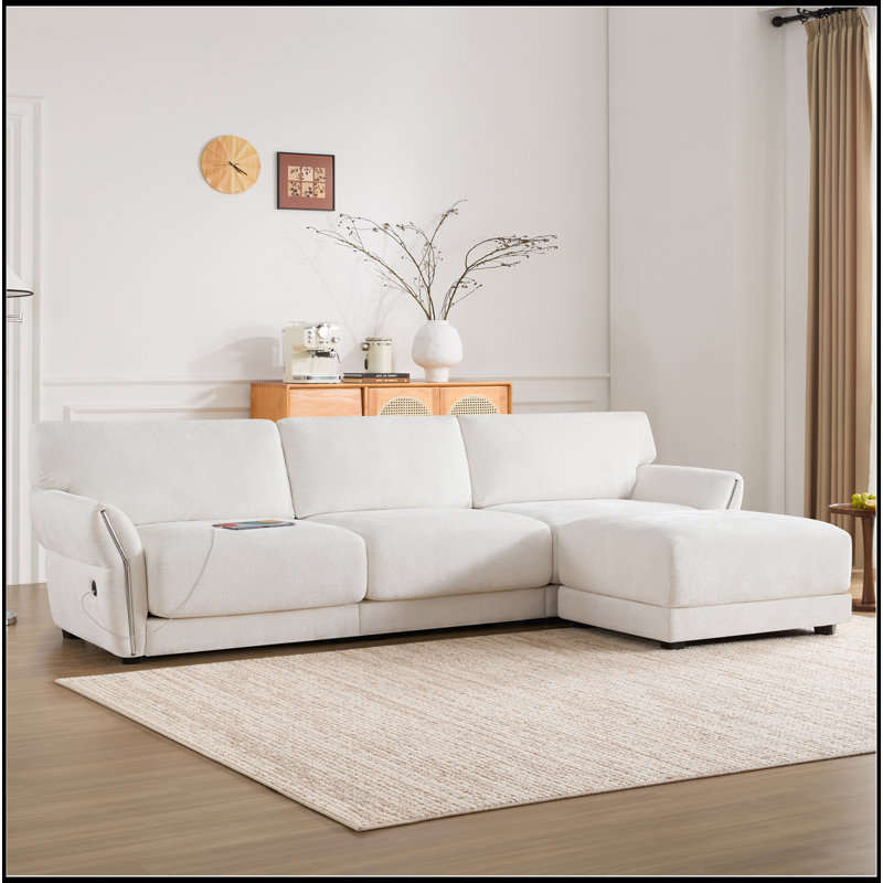 Canapé modulaire de 110 po en forme de L avec coussin de siège extra large, chargeur USB et de type C, conception d'accoudoir pétale, mousse haute densité, repose-pieds à mouvement libre, structure en bois, chenille, 4 sièges,