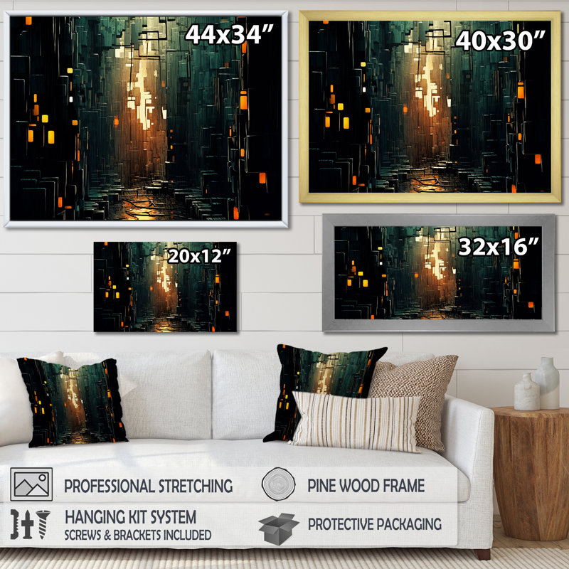 Awakening of Possiblities - abstrait bleu sarcelle et or I - reproduction, Cadre simple blanc, H 30 po x l 40 po x P 1,5 po