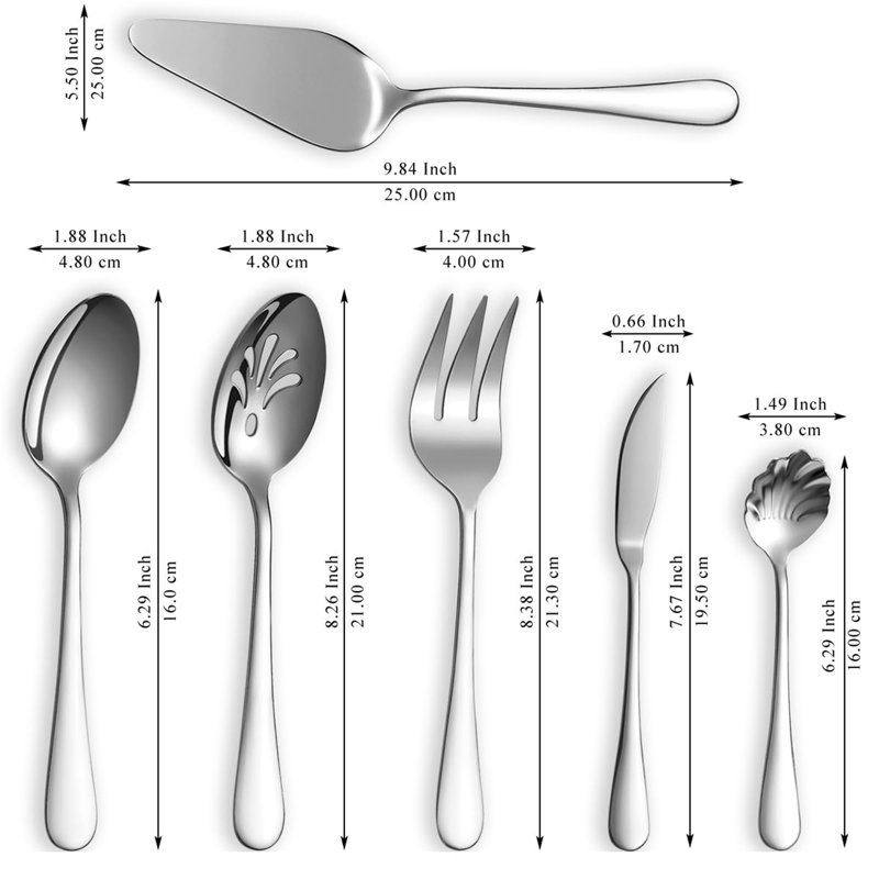 Ensemble de 6 cuillères de service en acier inoxydable 6 pièces, ensemble d'ustensiles de service de couverts, va au lave-vaisselle