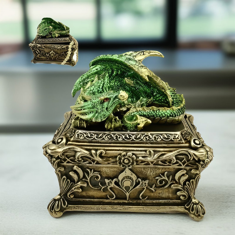 5.25"W Green Dragon Trinket Box