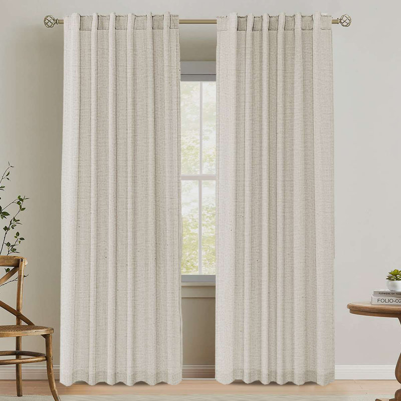 Linen Curtains for Living Room 2 Panels Back Tab Loop Pocket Textured Light Filtering Semi Sheer Rustic Farmhouse Boho Curtain for Bedroom , Pale Oak
