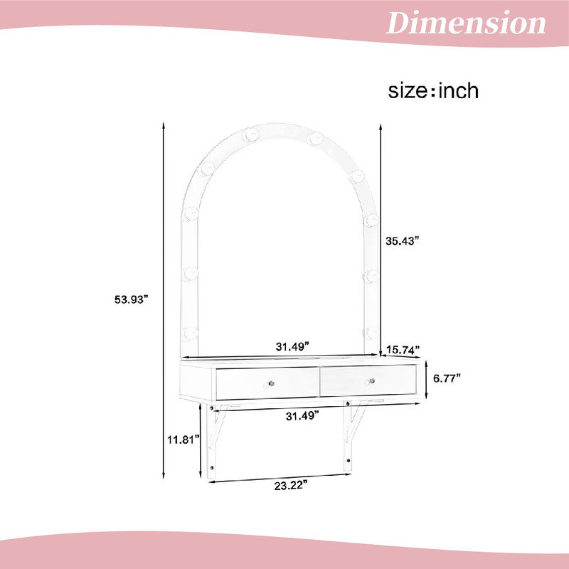 Wall-Mounted Floating Vanity Desk with LED Mirror, Storage & Charging Station