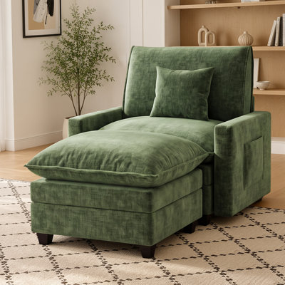 41.3" W Upholstered Chenille Armchair with Ottoman